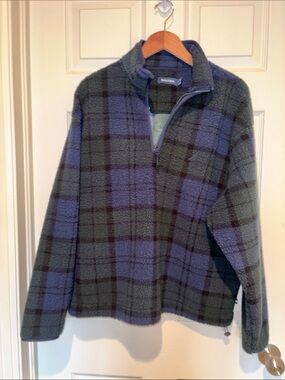 Nautica Men’s Blue & Gray Plaid Zip-Up Fleece Pullover